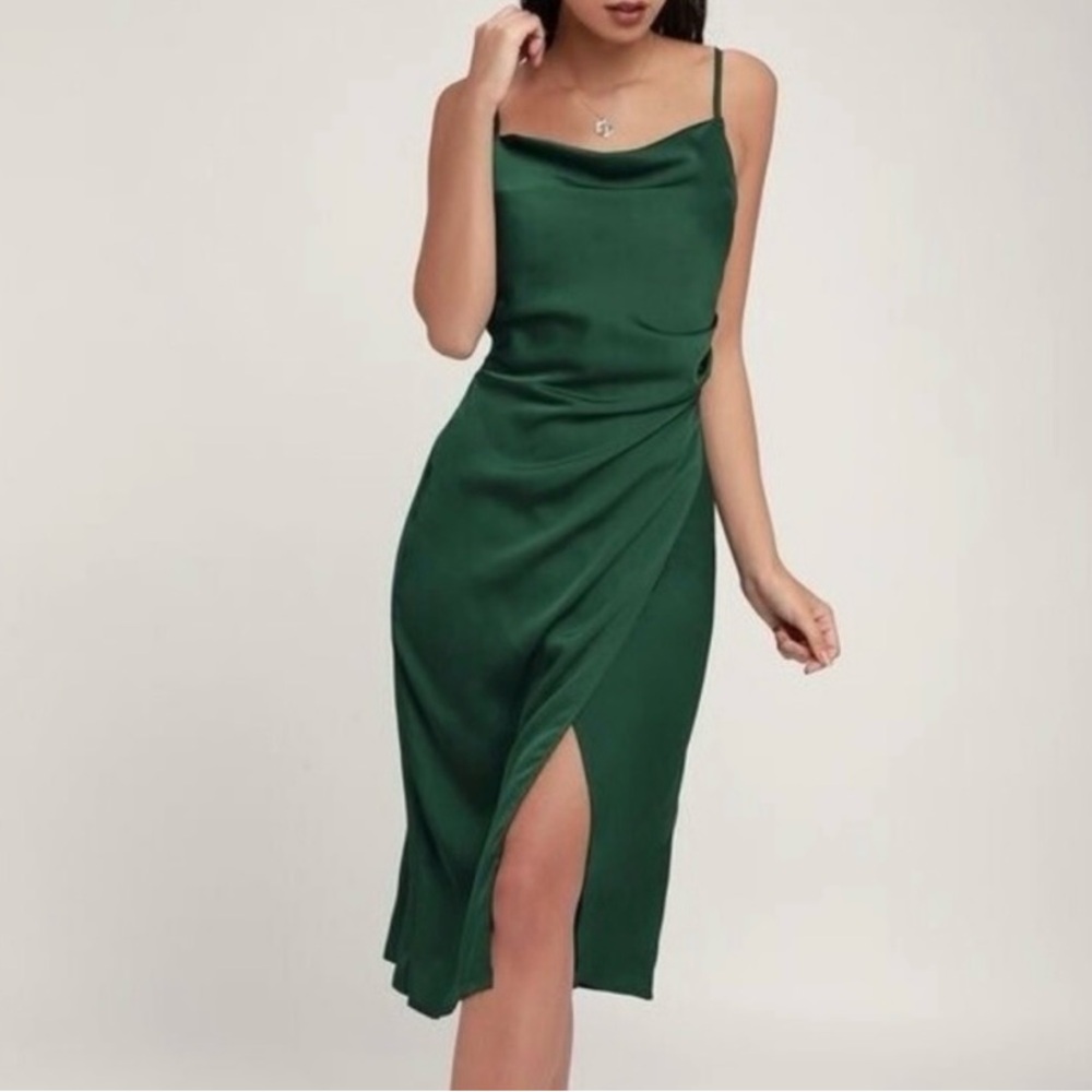 Lulus Forest Green Silk Midi Dress